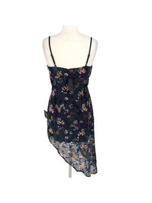 Lulus Evenings with You Floral Velvet Asymmetrical Dress Blue Floral Medium NWT thumbnail 10