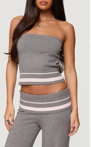 Edikted kaliya stripe strapless knot top thumbnail 1