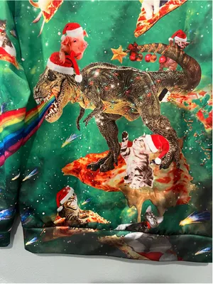 Funny Laser T-Rex Cat Pizza Pig Surf Space Ugly Christmas Sweater Unisex Size M thumbnail 11