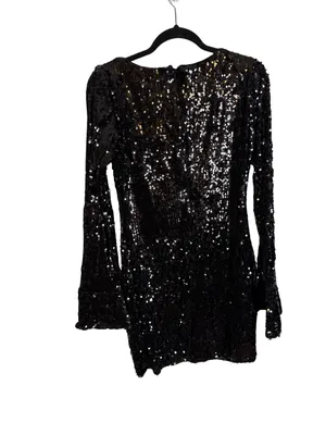 ✨ Lulus‎ Fabulous Sparkle Black Sequin Cutout Long Sleeve Mini Dress Small ✨ thumbnail 3