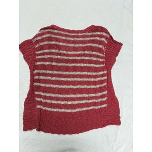 Free People Sweater Womens S Orange White Striped Crop Boxy Cap Sleeve‎ Beachy thumbnail 3