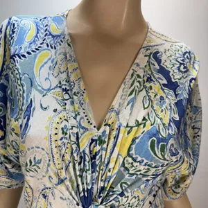 Ralph Lauren‎ Paisley A-Line Midi Dress Size L Blue White Linen Viscose Jersey thumbnail 2