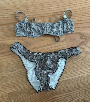 Frankie's Bikinis Black & White Gingham Ruffle Bikini Set thumbnail 1