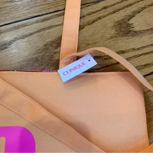 Macys Clinique Large Shopping Shoulder Travel Orange Tote Bag With Pink C Logo thumbnail 4