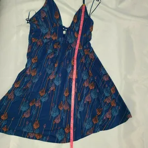 Free People Blue Peacock feather print Lined Halter Dress Boho Extra Small‎ XS thumbnail 11
