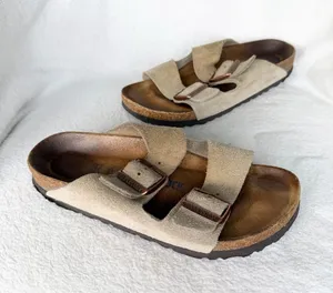 Birkenstock Women’s Suede 2-Strap Buckle Slide Sandals Beige EU 37 US 6 thumbnail 1