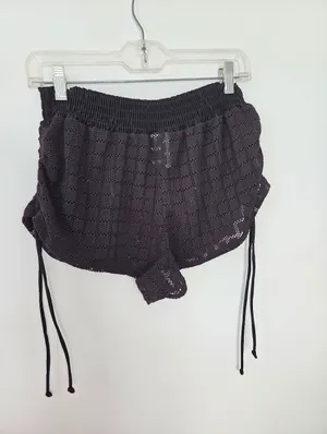 No Boundaries Swim Cover Up Bottom Black Crochet Knit Ruched Sheer Ties Small thumbnail 6
