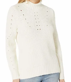 Kensie Pointelle Turtleneck‎ Pullover Sweater in Vanilla Size small thumbnail 1