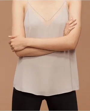 Aritzia Babaton Galen Camisole Women's XS Sheer Mesh Trim Overlay V Neck Panel thumbnail 1