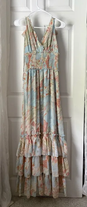 Petal & Pup boho Christabel Floral Sleeveless Tiered ruffle Maxi Dress size S thumbnail 1