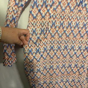 Roller Rabbit Blue Orange Ikat Roll Tab Sleeve Collared Tunic Shirt Dress Size S thumbnail 6