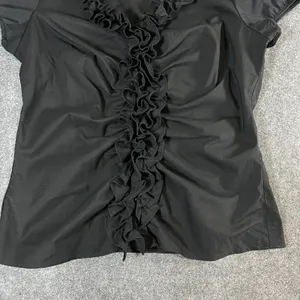 Ann Taylor LOFT Black Ruffle V-Neck Short Sleeve Blouse Top Size 14 thumbnail 9
