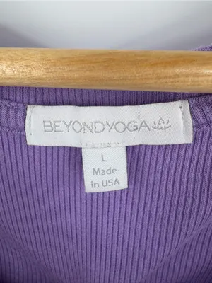 Beyond Yoga take the plunge purple ribbed v neck cropped tee women’s L thumbnail 2