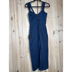 NWT Lulus Keep It Darling Dark Wash Denim Bustier Lace-Up Midi Dress Party Sz S thumbnail 5