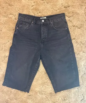 Free People We The Free Black Denim Bermuda Jort Shorts Raw Hem Size 28 NWOT thumbnail 2