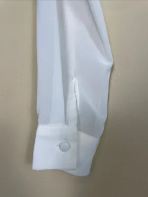 Superdown Women’s Sheer Cropped White V-Neck Chic Office Button-Up Blouse thumbnail 4
