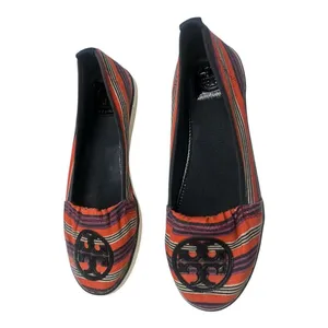 Tory Burch Striped Canvas‎ Flats Slip-on, Logo Womens 8M thumbnail 2