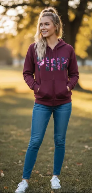 PINK Victoria's Secret Burgundy Floral Full-Zip Hoodie Women's Size M (19” PTP) thumbnail 1