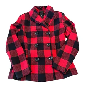 Rampage Women's Buffalo Check Plaid Pea Coat Double Breasted Jacket Size Medium‎ thumbnail 1