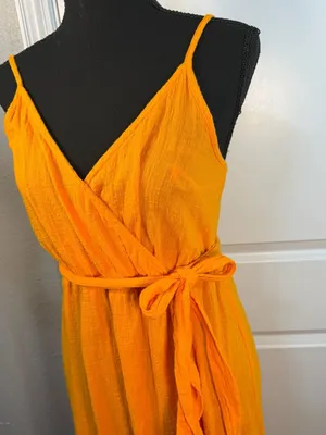 Emma & Michele Orange Cotton Gauze Ruffle Wrap Dress Size S thumbnail 5