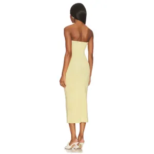 SNDYS Maia‎ Dress Lemon Yellow Strapless Twist Cutout Ribbed Midi Dress thumbnail 3