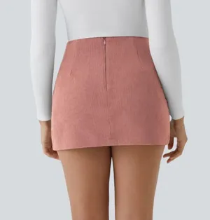 High Waisted Invisible Zipper 2-in-1 A Line Mini Corduroy Casual Skirt thumbnail 2