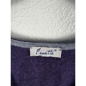 Purple V-Neck Cashmere Angora Wool Blend Sweater Womens Colorblock Knit‎ Preppy thumbnail 2