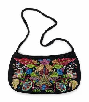Floral Sequin Beaded Mini Shoulder Handbag Black thumbnail 1
