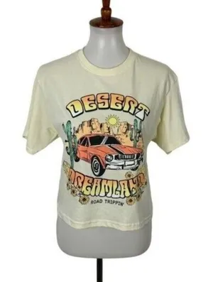 OneBrand Crop Top Medium Ivory Short‎ Sleeve Graphic Y2K Retro Tee thumbnail 1