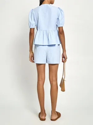 NWT Few Moda Una Set size XS Blue white gingham plaid shorts tie front top Kourt thumbnail 2