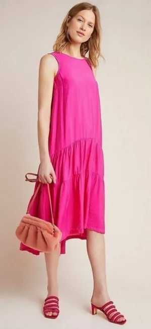 Anthropologie Maeve Marlene Tiered Maxi Dress Pink Size Small thumbnail 1
