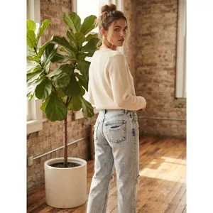 Good American Jeans Womens 6/28 Light Indigo Good 90s Distressed High Rise Acid‎ thumbnail 2
