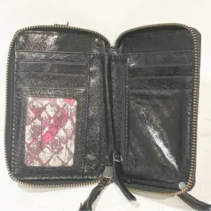 Elliot Lucca Black Woven Leather Organizer Id Slot Wristlet‎ Wallet thumbnail 4