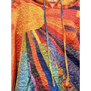 Women’s Sunshine Multicolor Quilted Patchwork Pullover Hoodie Boho Sun Ray XL thumbnail 6