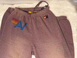 Aviator Nation Classic Stripe Cropped Crew & Sweatpants Set – Faded Mocha – S/XS – Preloved thumbnail 5