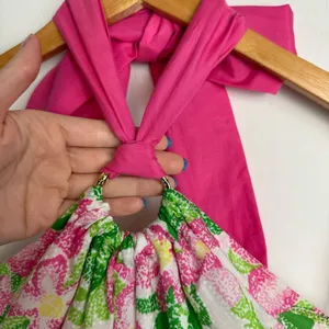 Lilly Pulitzer Floral Midi Dress Sz 2 Cotton Silk Blend Halter Neck Bow Tie Back thumbnail 9