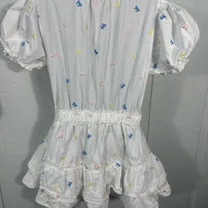 Mable White with Multi Colored Bows Puff Sleeve Lined Dress Size Small EUC thumbnail 7