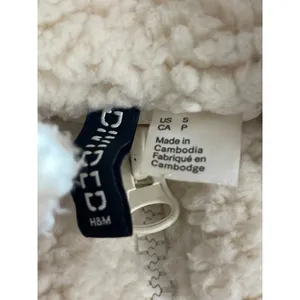 H&M Divided Womens Cream Sherpa Fleece High Neck Long Sleeve Coat Jacket Size S thumbnail 3