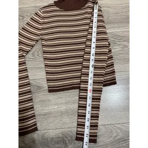 The Slope Brown Striped‎ Ribbed Mock Neck Long Sleeve Top Womens Size Medium Y2K thumbnail 7