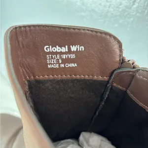 Global Win 9 Women's Brown Faux Leather Slouch Buckle Zip Heeled Boots thumbnail 7