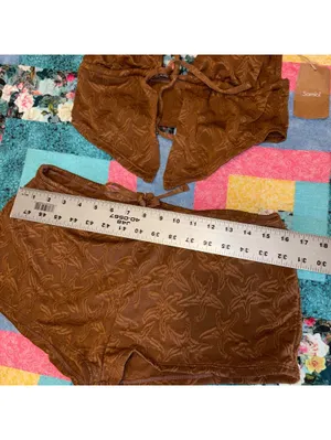 Samiol NWT Peacock Brown Tankini Small Two Piece Brown Textured Top & Shorts Set thumbnail 6
