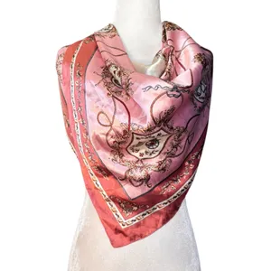 Pink Equestrian Novelty Print‎ Square Scarf Satiny Romantic Horse Girl Accessory thumbnail 2