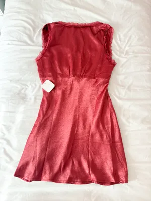 Altar'd State Blakely Dusty Red Satin Lace Mini Dress Size Large thumbnail 2