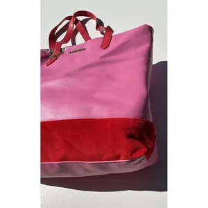 Vintage Juicy Couture Large Pink Leather Red Velvet Y2K Summer Travel Bag thumbnail 8