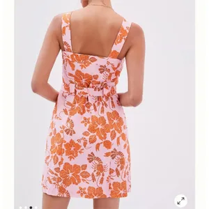 Farm Rio floral lobster print pink & orange linen blend mini dress thumbnail 3