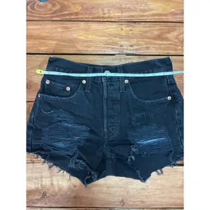 Levi’s 501 High-Rise Denim Cutoff Shorts - Women Size 24 - Black Distressed thumbnail 6