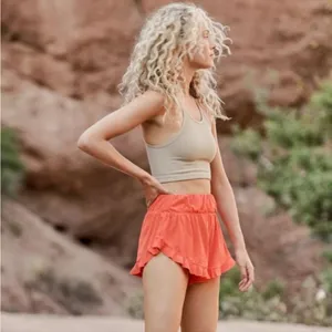 Free People Movement Boho Athleisure High Rise Coral Ruffled Layering Shorts L thumbnail 5