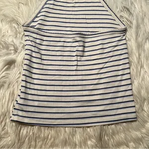 American Eagle Womens Size XS Halter Top White Navy Blue Stripes Textured Cotton thumbnail 6
