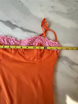 Micas Orange Pink Lace Bustier Maxi Dress Spaghetti Strap Size M thumbnail 4