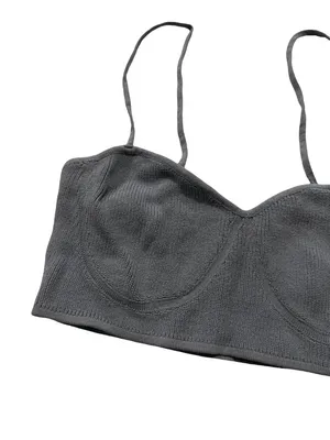 Zara Dusty Blue Ribbed Knit Crop Top Sweetheart Shirt Silhouette Large Women's thumbnail 9